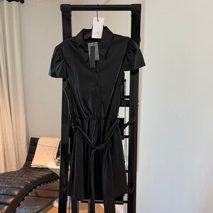 Alice + Olivia Black Faux Leather Shirt Dress with Collar